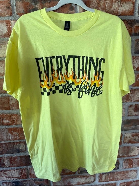 Gildan Tops - Gildan Yellow Graphic Tee with Flame and Checkered Design